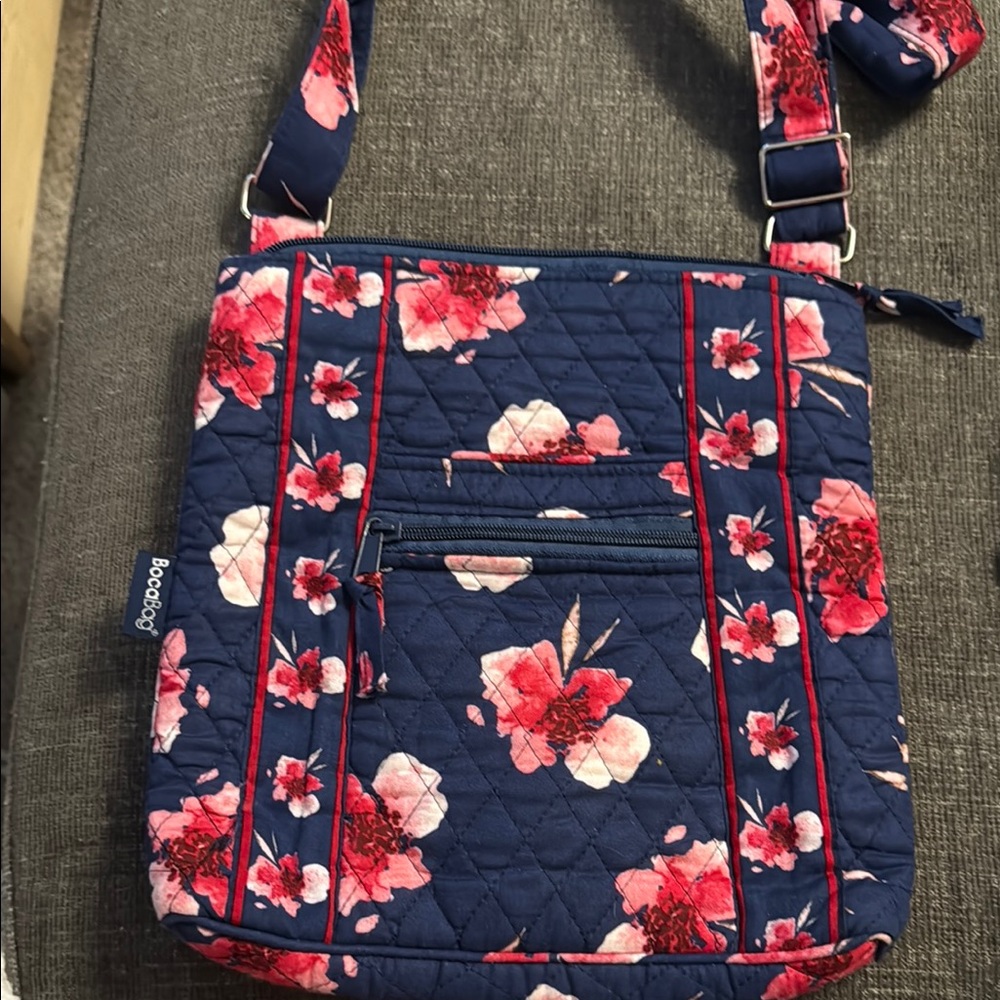 BocaBag Floral Crossbody/Purse in Blue and Pink floral.
